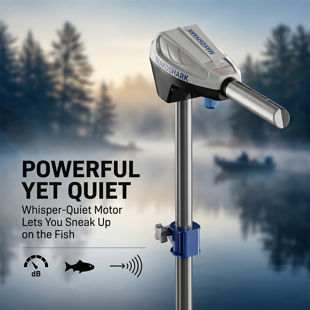MakoShark AE 150 Fırçasız Elektrikli Tekne Motoru - 55 LBS, 12V, CVT Kademesiz Vites, Paslanmaz Çelik Şaft